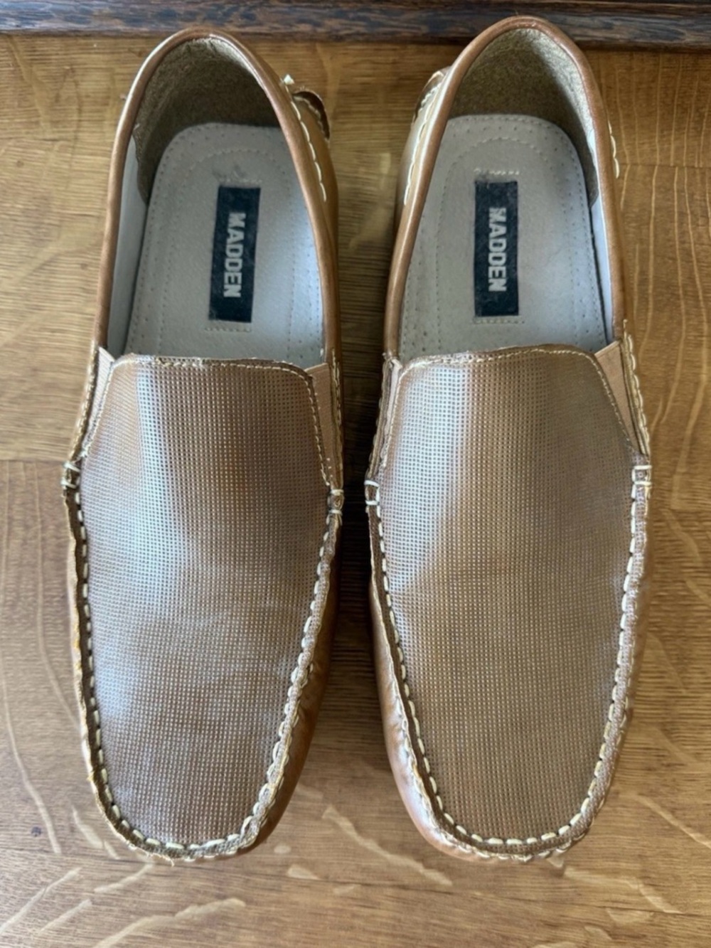 Men’s Madden Slip On Loafers Sz 11 Tan Ex Used Condition Rubber Anti Slip Soles